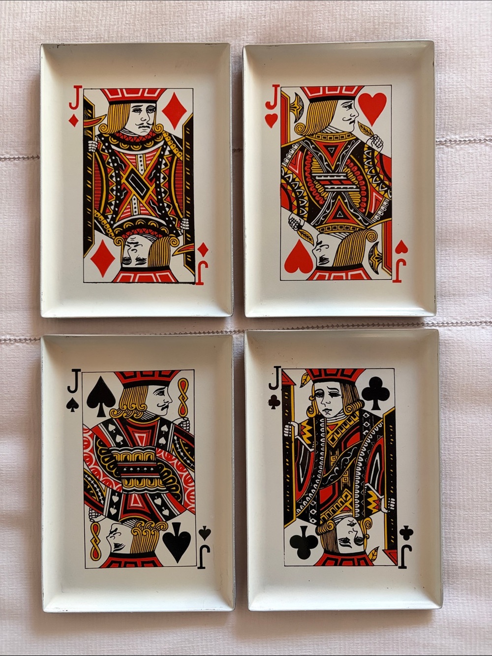 Mid Century Vintage Plastic Playing Card Jack Snack Dishes JAPAN - Set of 4